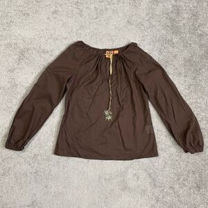 Vintage Tory Burch Women’s Size 6 Brown Long Sleeve Blouse Top Shirt Tassle